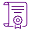 Purple document with a ribbon seal icon, symbolizing an official certificate or award.