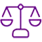 Purple scales of justice icon with a balanced beam and base