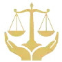 Gold scales of justice with a book below on a white background