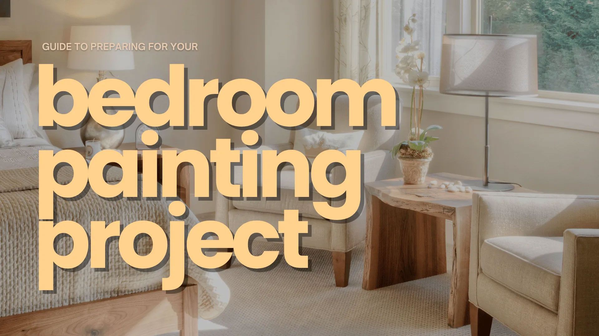 Bedroom with text overlay: