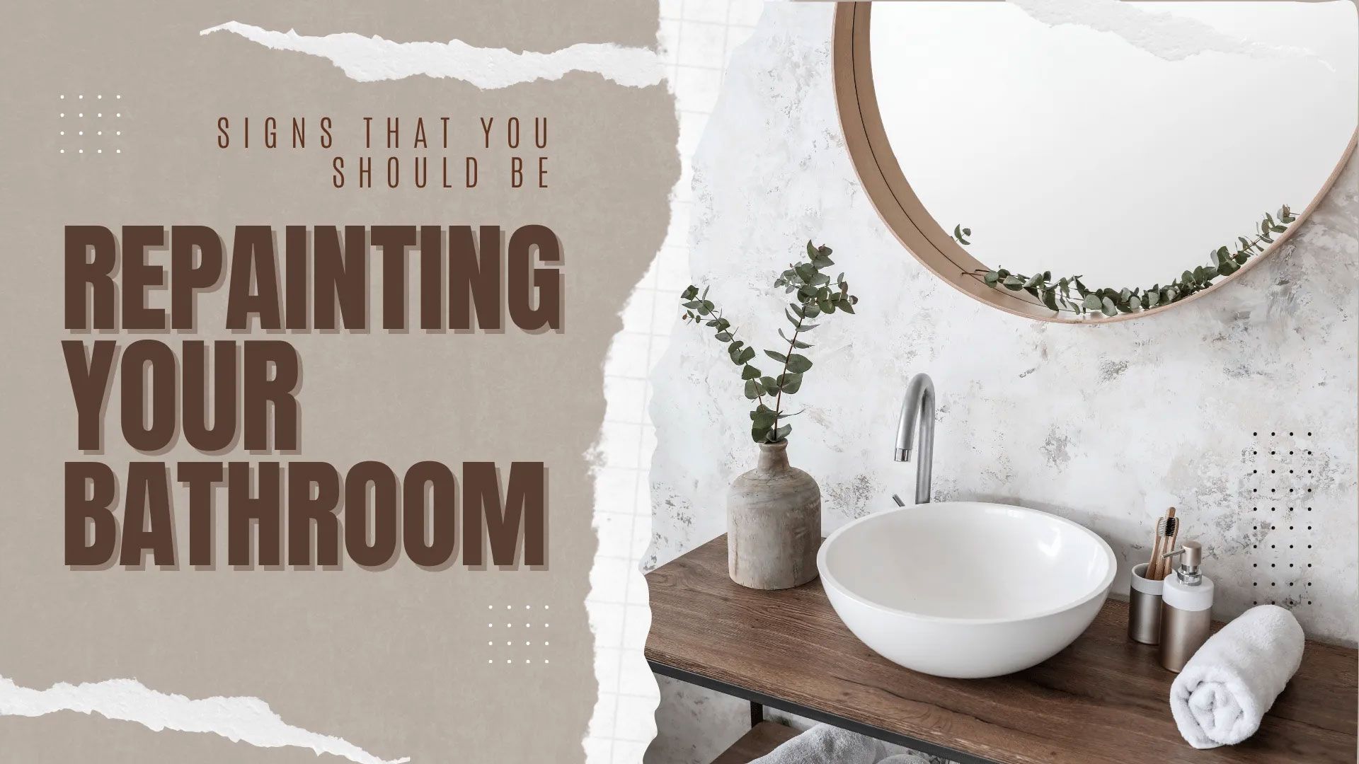 Bathroom with white sink, round mirror, and text