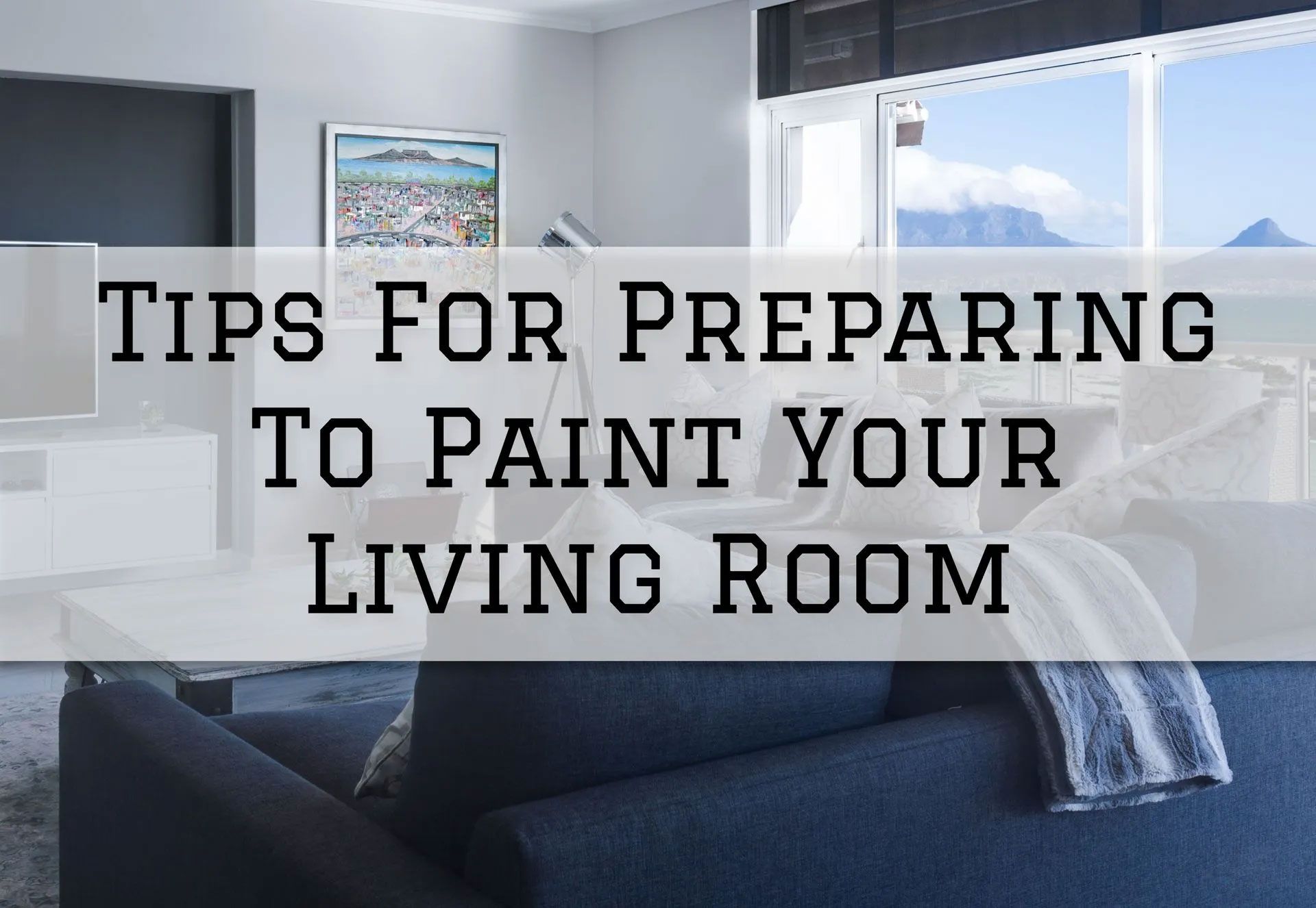 Living room with text overlay: