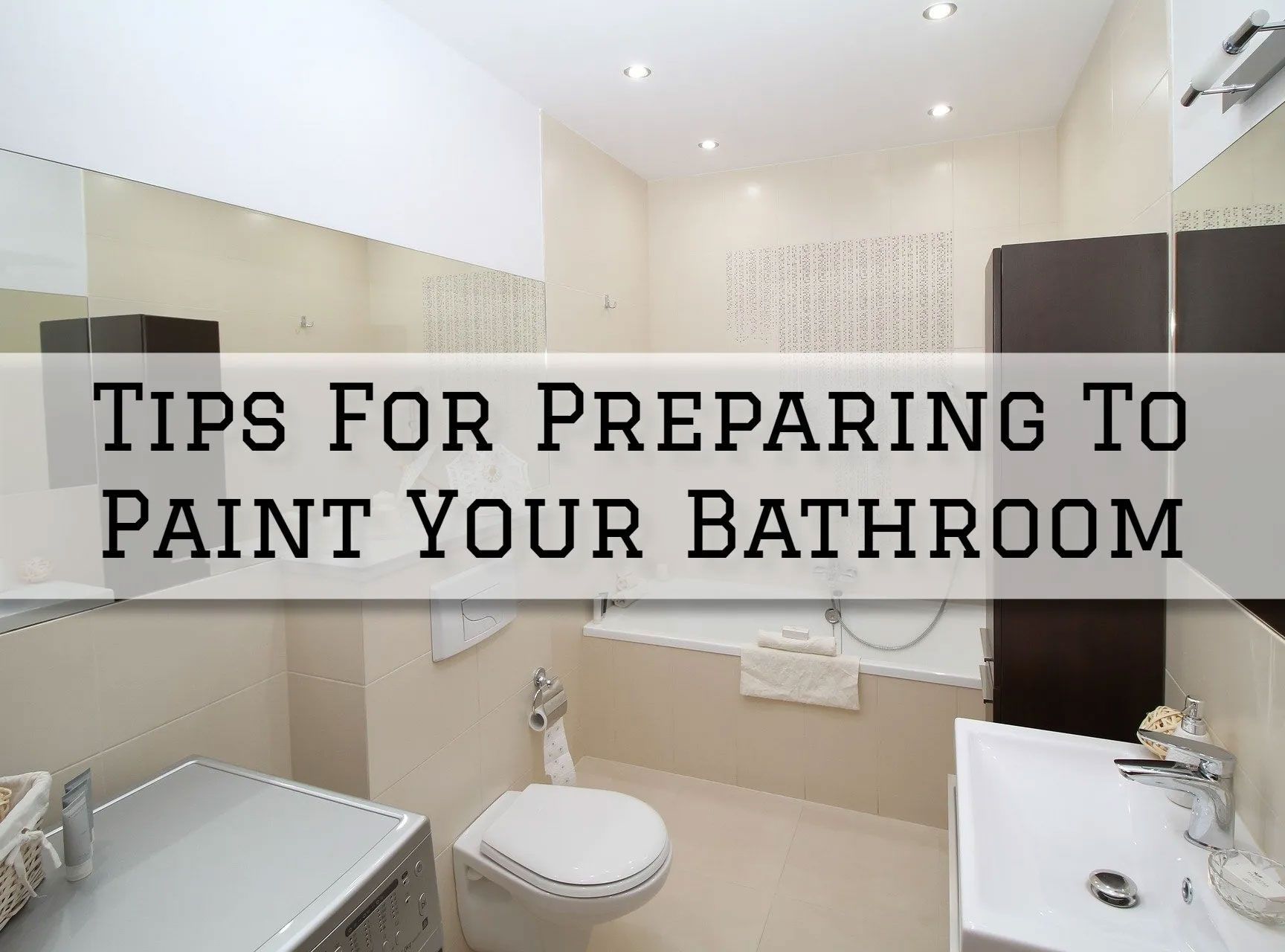 Bathroom interior with text overlay: