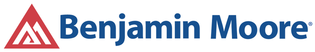 Benjamin Moore logo with red triangular icon and blue text on a white background