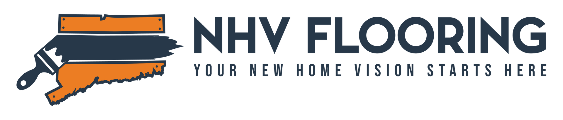 NHV Flooring logo with blue and orange house icon and slogan “Your New Home Vision Starts Here”