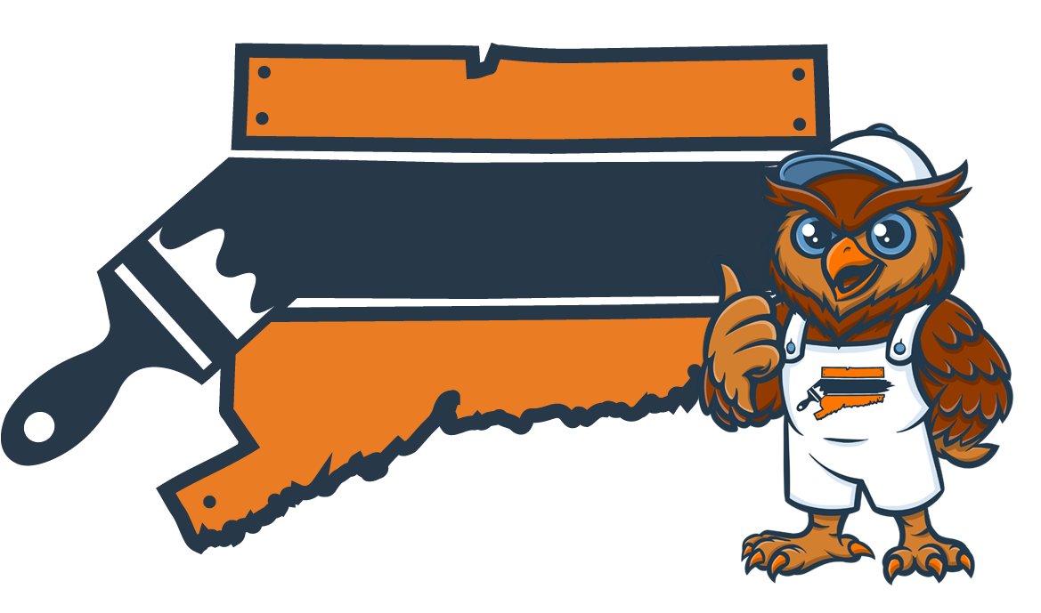 An owl wearing a painter's uniform gives a thumbs-up next to a paintbrush on a plank with the state of North Carolina depicted.