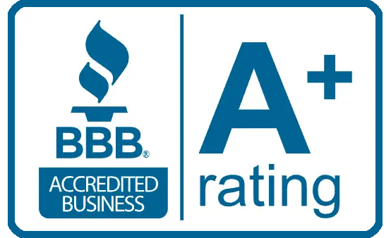 A blue logo that says A BBB Accredited business on it