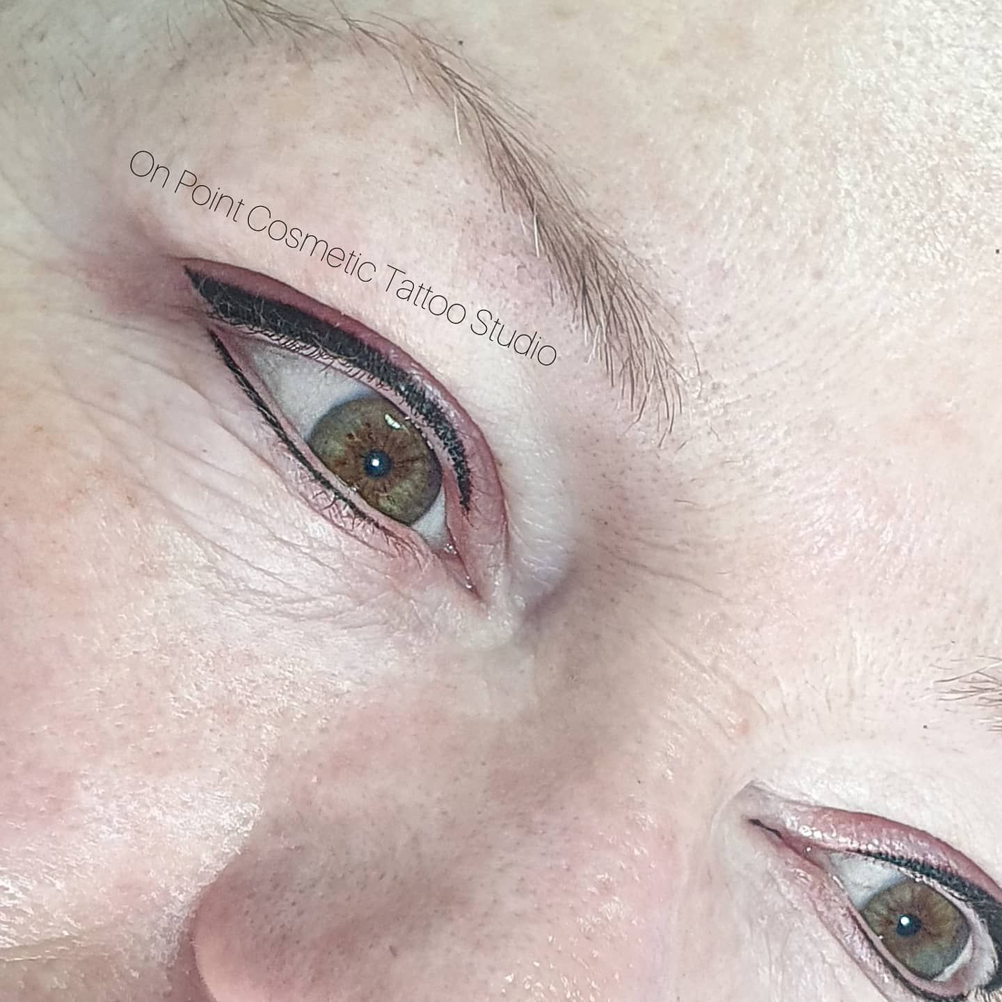 Close-up of Eyes With Permanent Eyeliner. Black Lines Define the Upper and Lower Lash Lines — On Point Cosmetic Tattoo Studio In Buderim, QLD