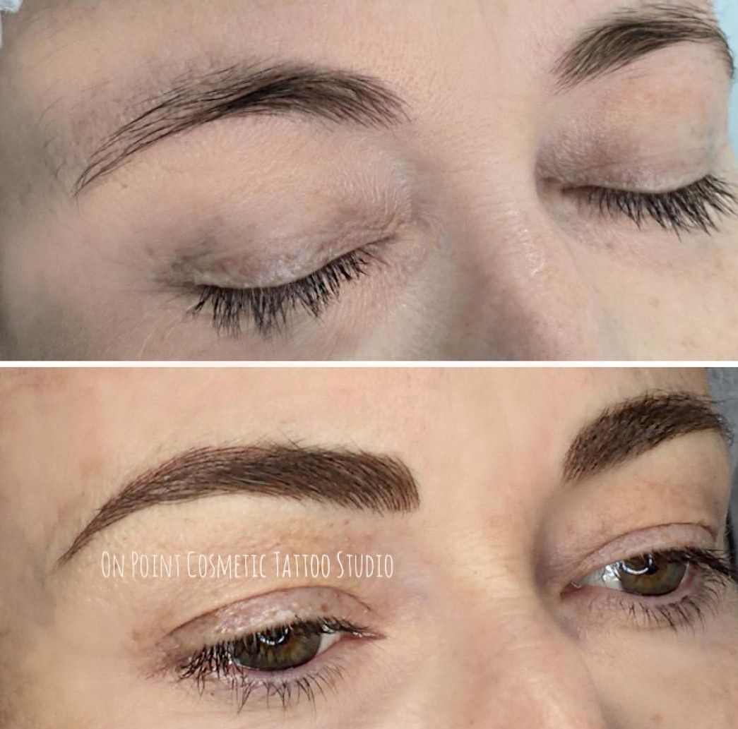 Before and After Images of Eyebrow Cosmetic Tattoo; Eyebrows Appear Fuller and Darker — On Point Cosmetic Tattoo Studio In Buderim, QLD