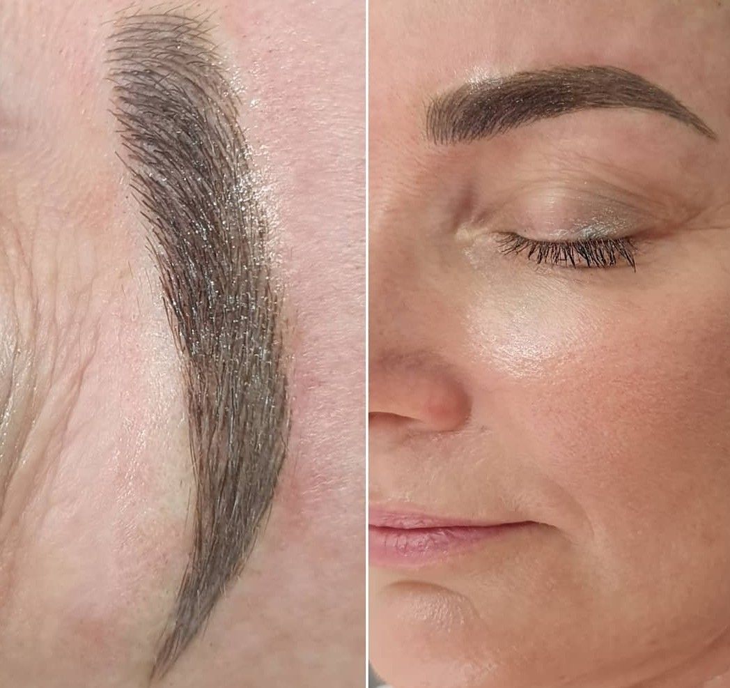 Comparison of an Eyebrow Before and After a Cosmetic Procedure. The After Photo Shows a Fuller, More Defined Brow — On Point Cosmetic Tattoo Studio In Buderim, QLD