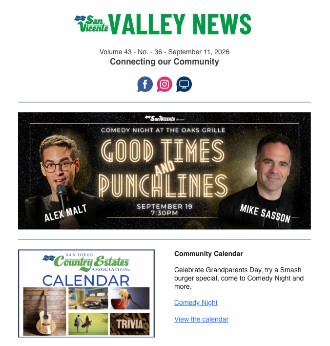San Vicente Valley eNews Blog