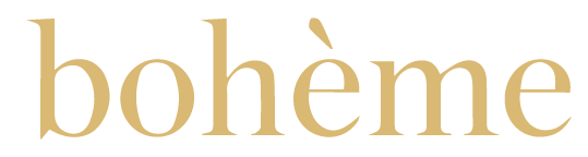 Gold “boheme” wordmark on a white background