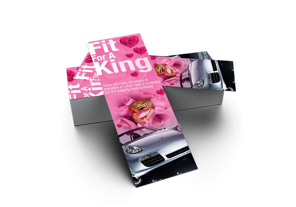 Pile of pink and white car advertisement flyers. Text: 