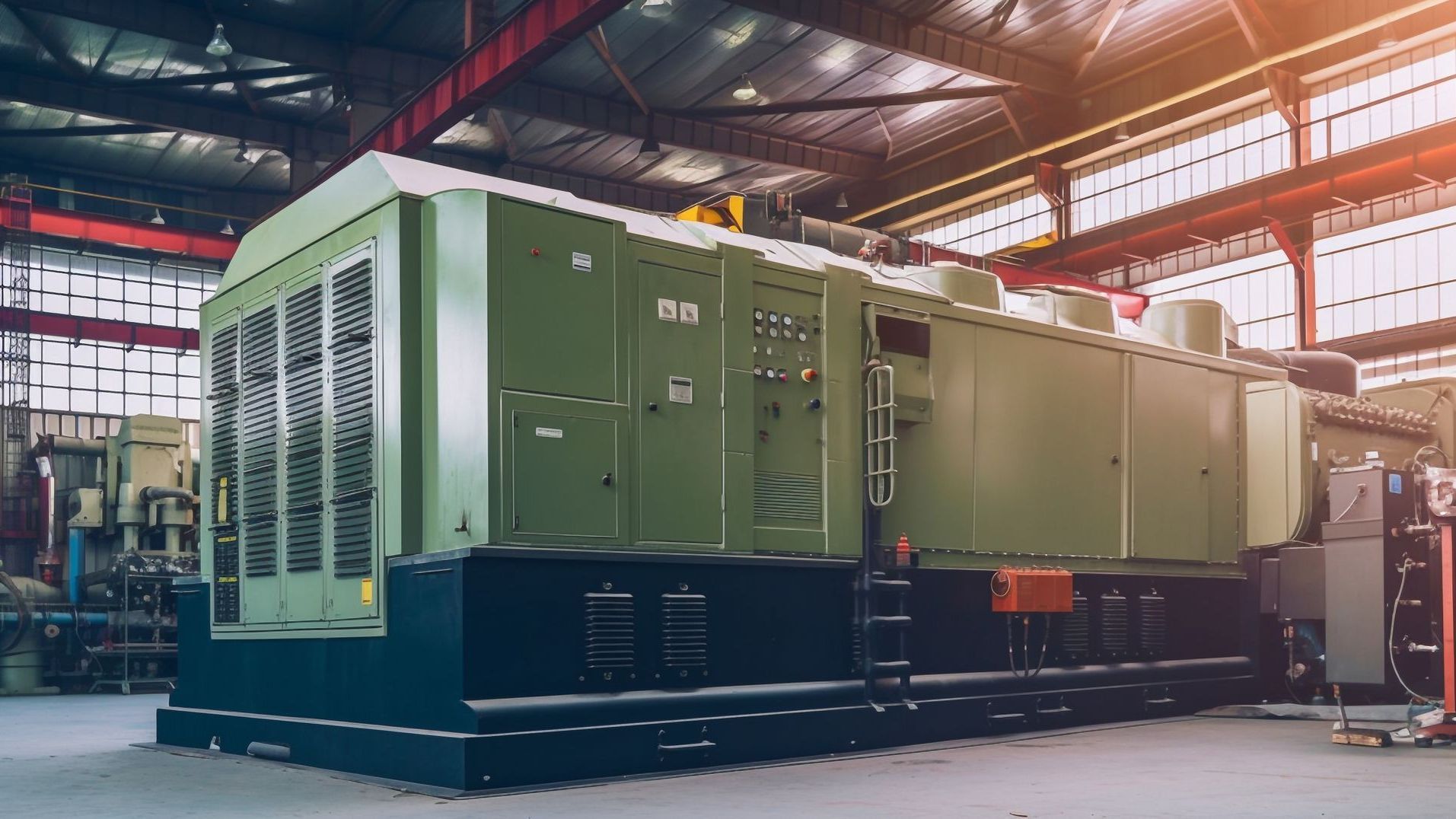 A large machine is sitting in a factory.
