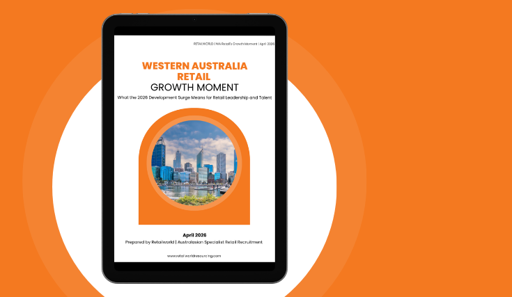Tablet displaying a Western Australia growth summit poster on an orange background