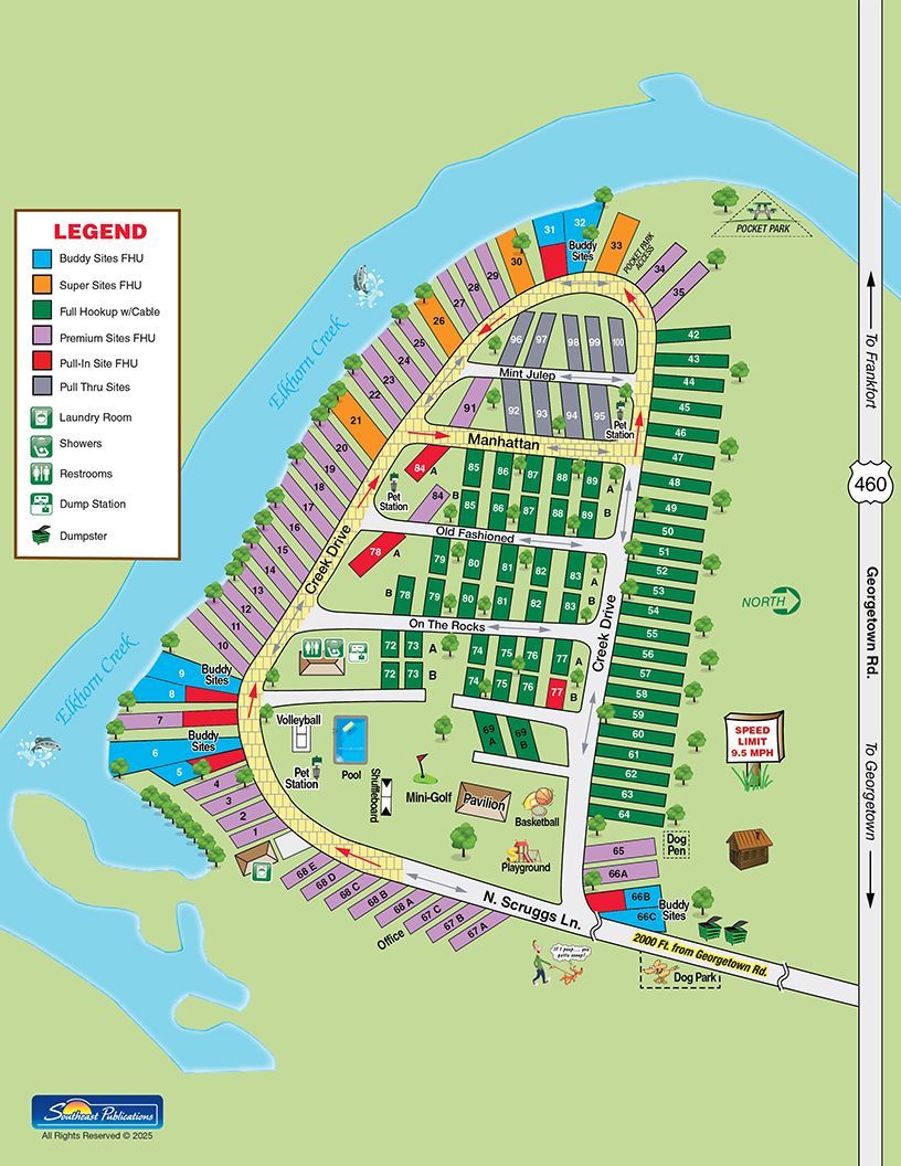 A map of the elkhorn creek RV park