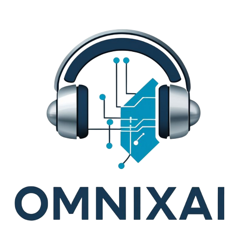 Logo: Headphones above a blue circuit board with 
