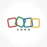 Zoho logo: Overlapping colored squares (red, green, blue, yellow) with 