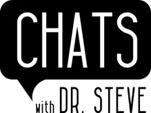 A black and white logo for chats with dr. steve.