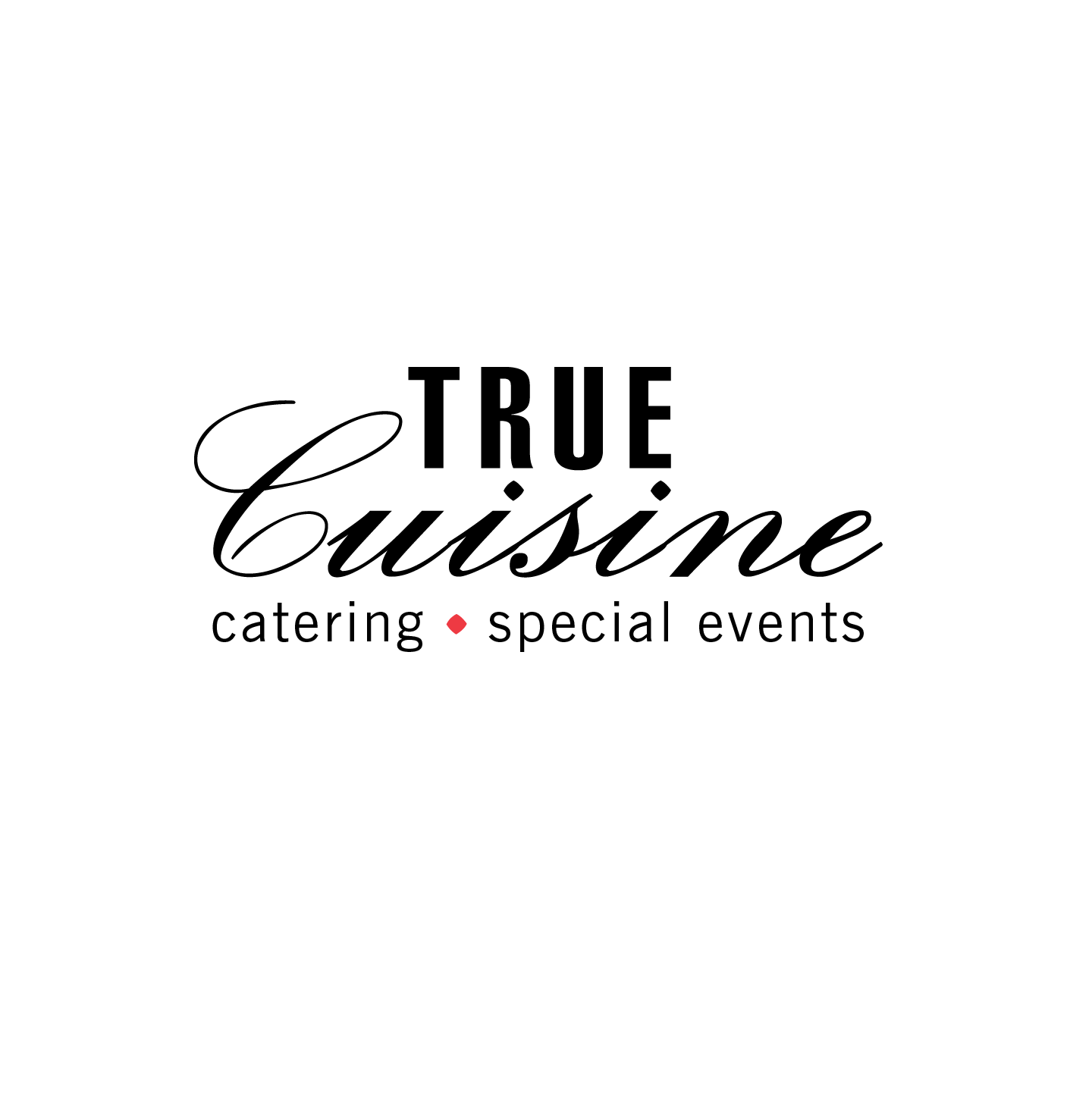 The logo for true cuisine catering special events is black and white.