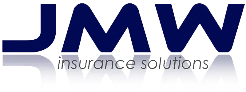 JMW insurance solutions logo in dark blue and gray with a mirrored reflection effect