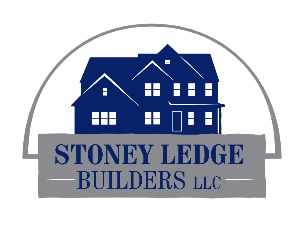 Logo: Blue house over gray banner with