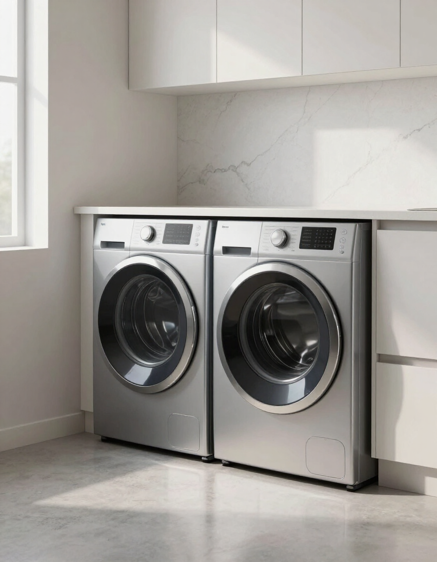 Front-load washer and dryer in a modern laundry room