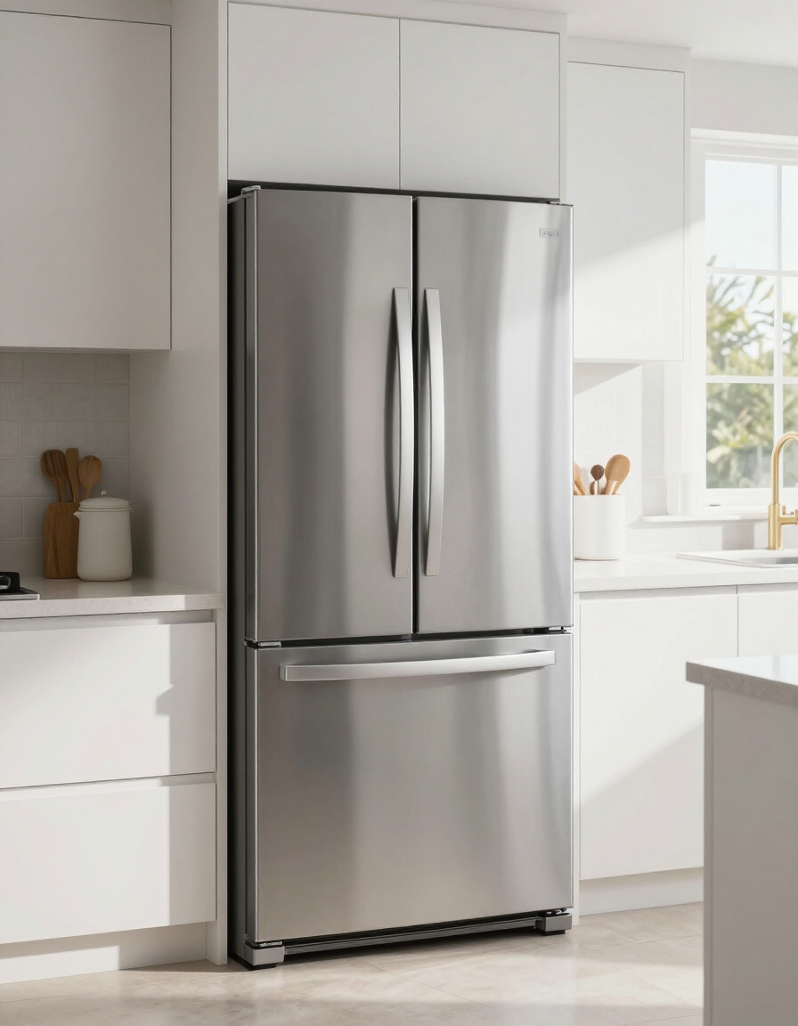 Modern stainless steel refrigerator in a bright Palm Coast kitchen