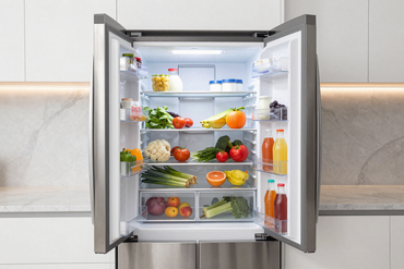 Stainless steel French-door refrigerator in a modern kitchen