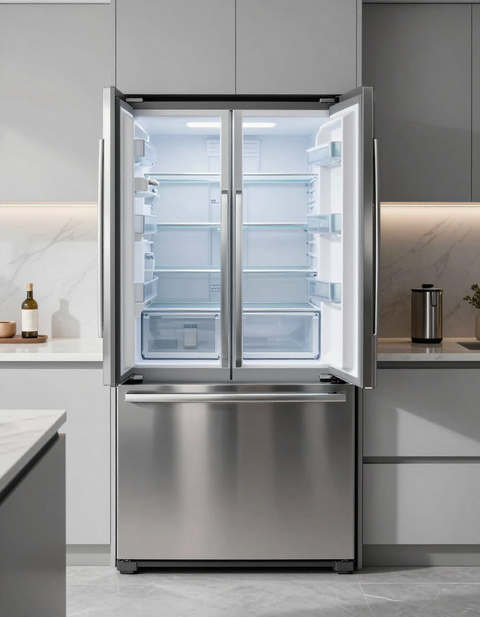 Stainless steel French-door refrigerator in a modern kitchen