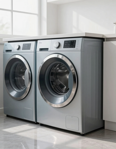 Electric dryer in a bright laundry room