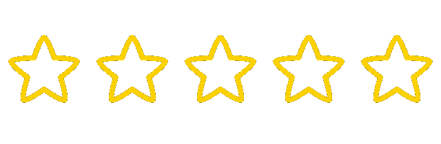 Five yellow outlined stars in a row on a white background