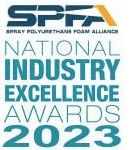 Logo for the SPFA National Industry Excellence Awards 2023, featuring dark blue and yellow text on a white background.
