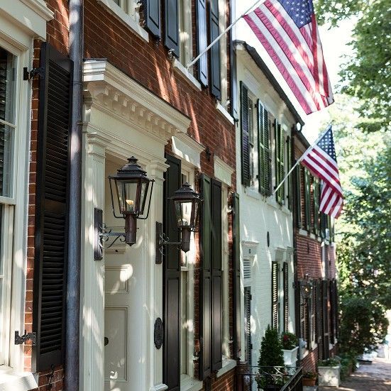 house door with two US flag 