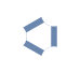 A blue and white hexagon on a white background.