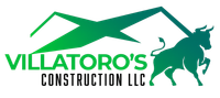 Logo of Villatoro's Construction LLC with green gradient mountain shape and a bull silhouette.