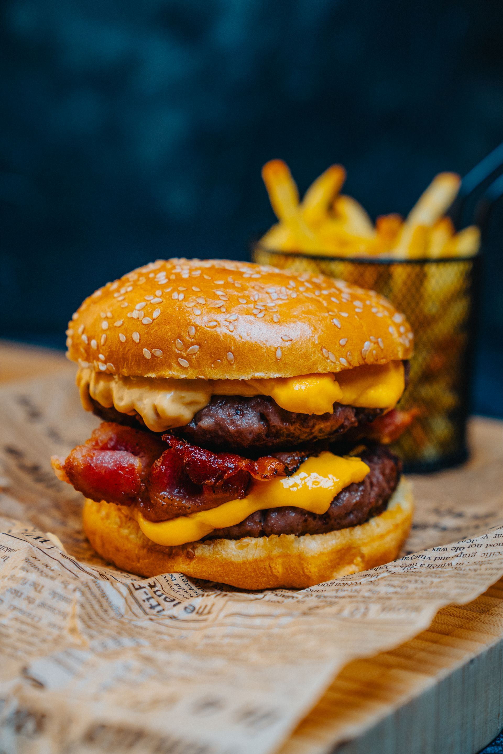 food photography for burger business, burger and fries 