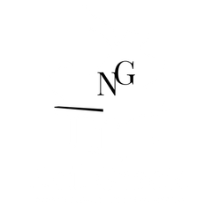 A black and white drawing of the letter n and g on a white background.