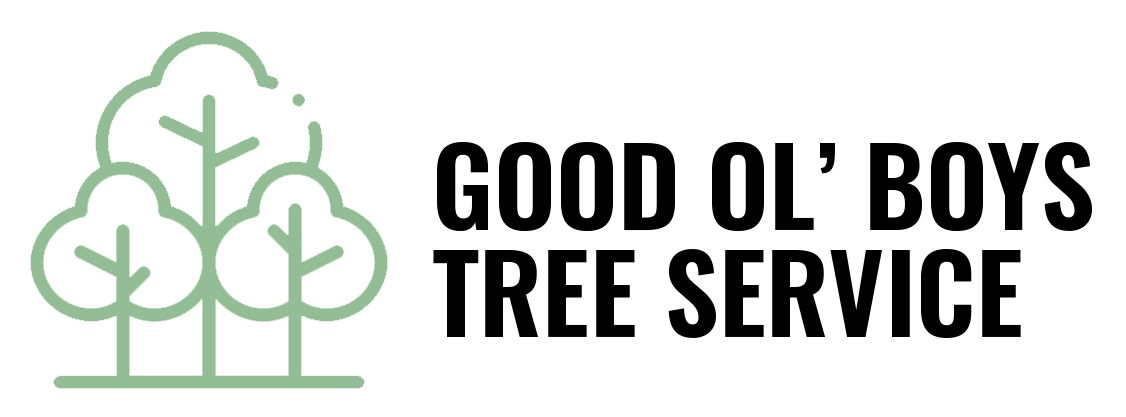 Logo for Good Ol' Boys Tree Service: green trees next to black text.