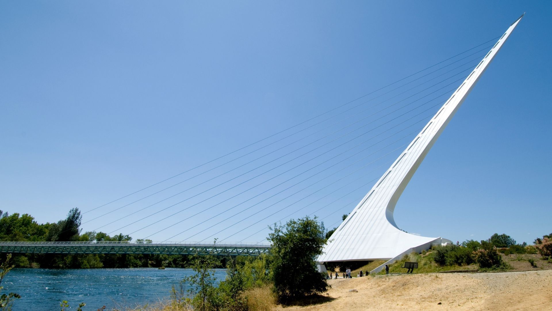 Located in the heart of Redding, CA, the Sundial Bridge crosses the Sacramento River.
