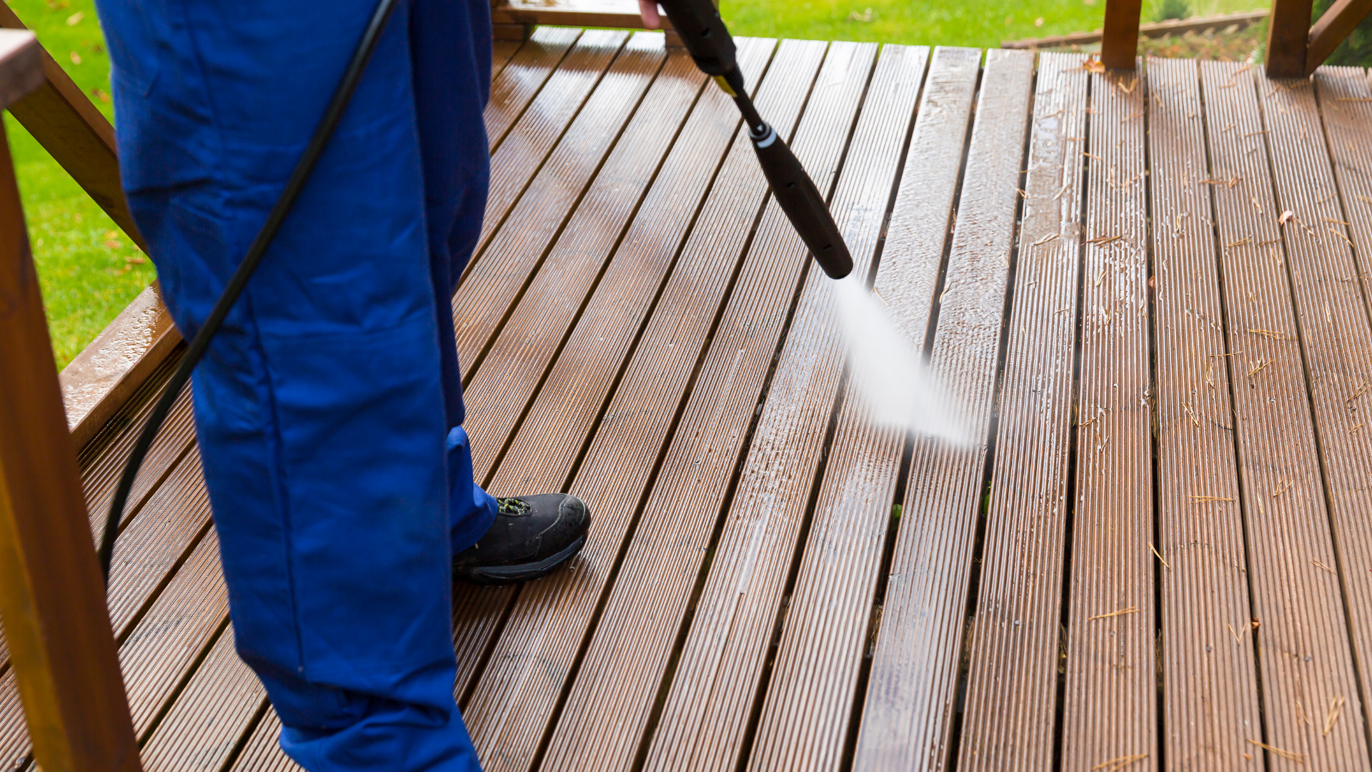 Pressure Washing rental property deck.