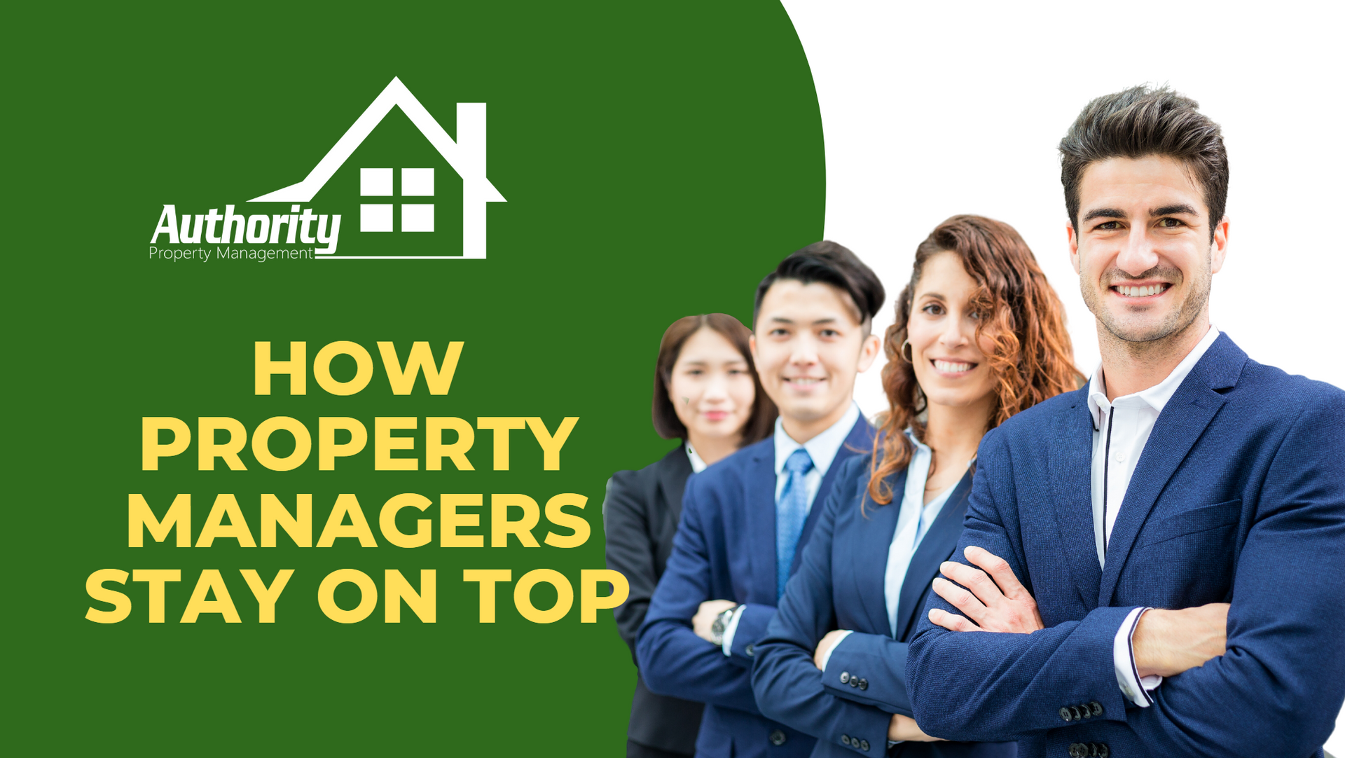Four Property Managers standing in a row with arms folded in business suits