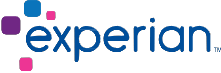 Experian logo with grey lowercase text and blue-purple dot pattern to the left.