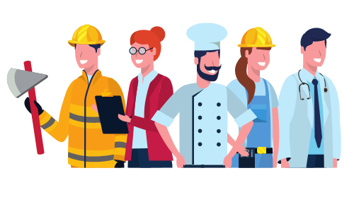 Diverse group of professionals representing various career paths.
