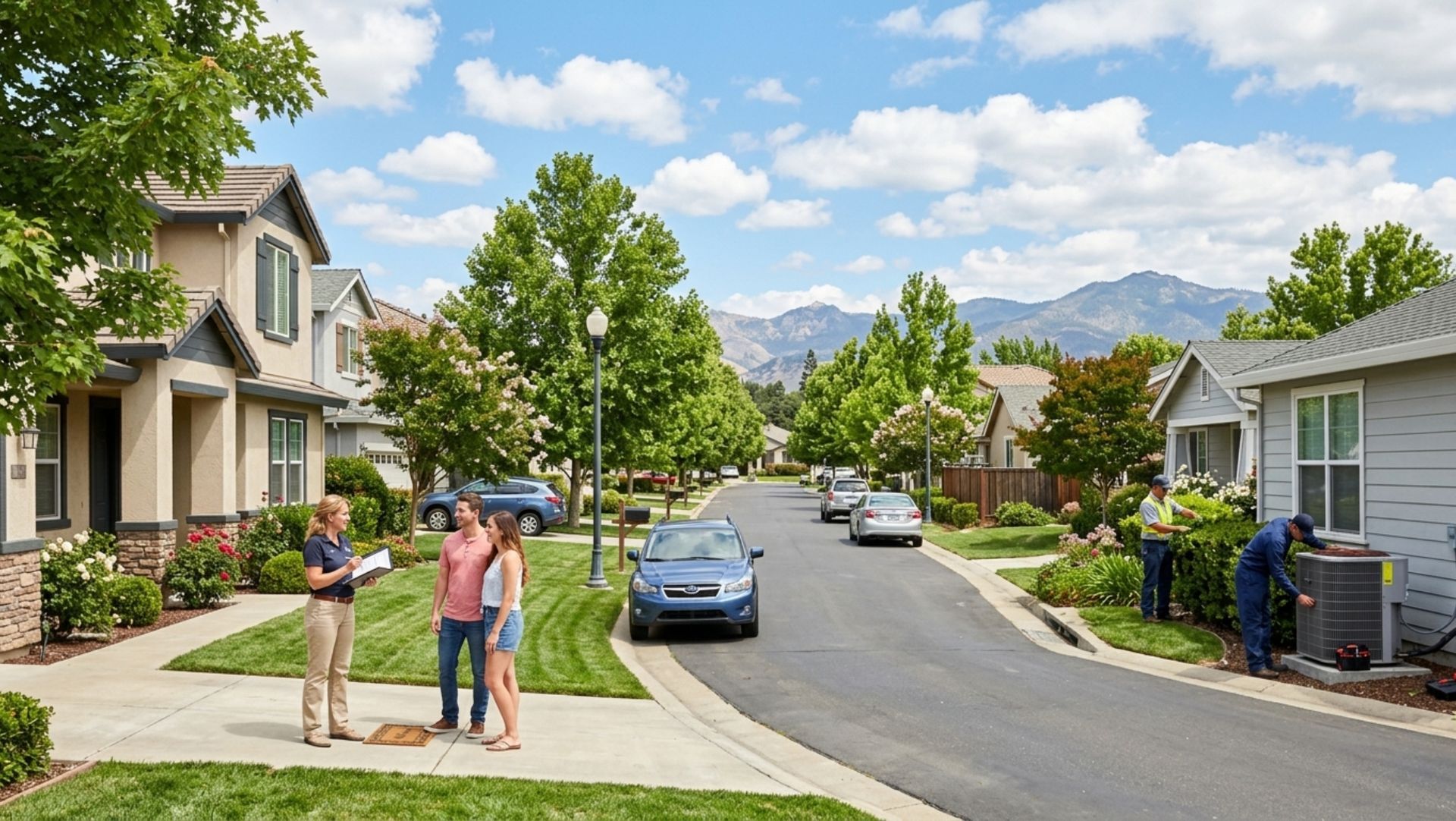 A sunny suburban neighborhood street in Redding CA, highlighting seasonal local rental and real estate market updates.