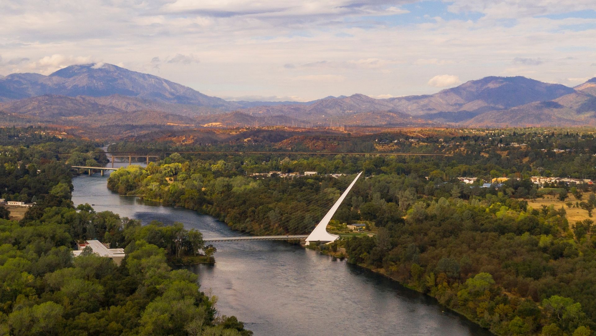 Drone shot of the Sundial bridge in Redding, CA. 