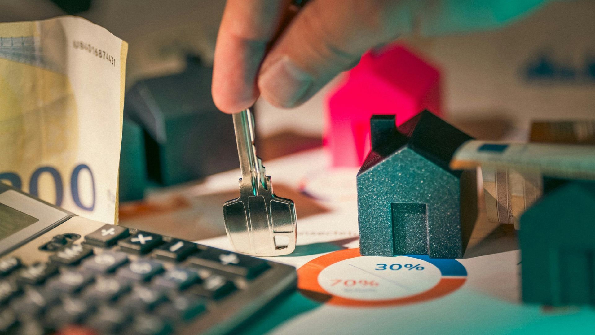 A person weighing financial choices with a miniature house model, symbolizing the 2026 housing dilemma of renting vs buying a home.