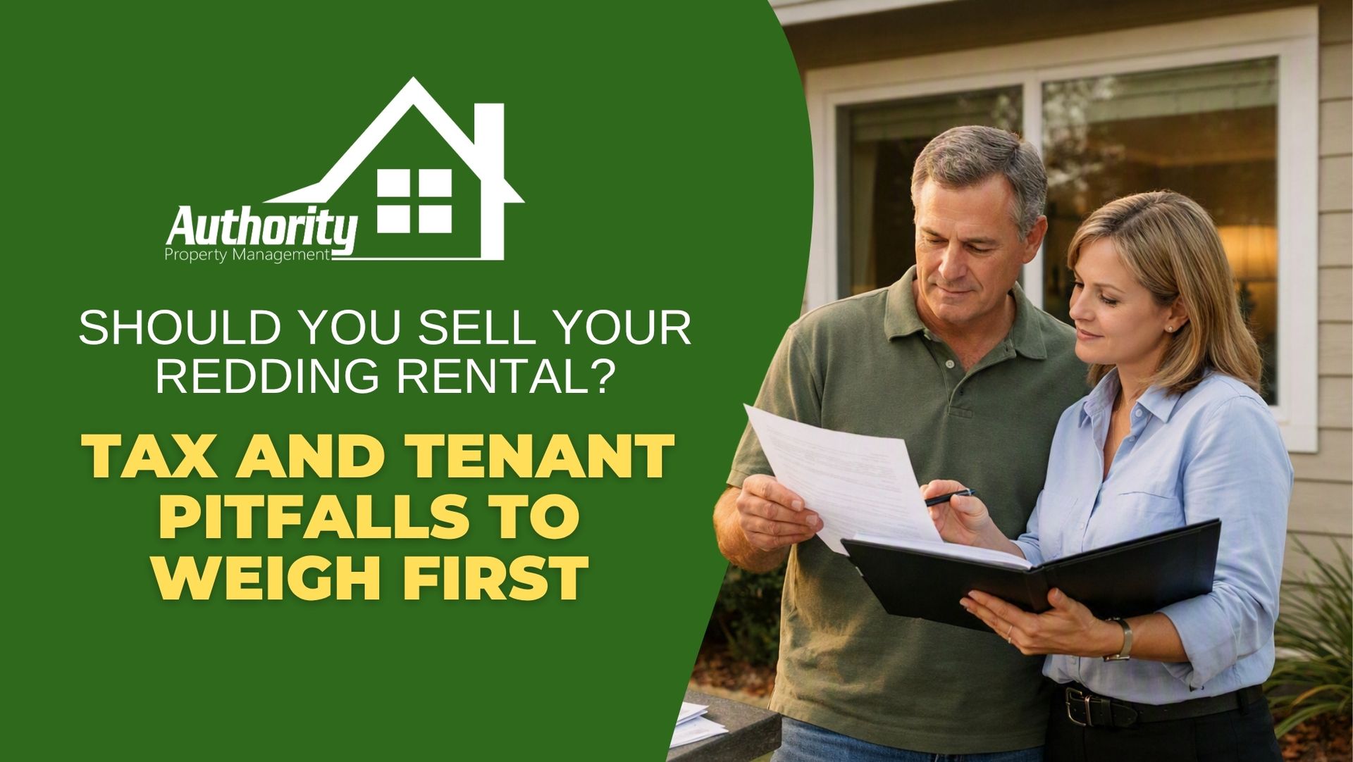  a rental property owner stands outside the home reviewing paperwork with a tax professional