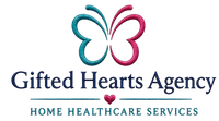 Gifted Hearts Agency logo with teal and pink butterfly and &ldquo;Home Healthcare Services&rdquo; text