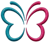 Stylized butterfly logo in teal and pink with textured, curved wings